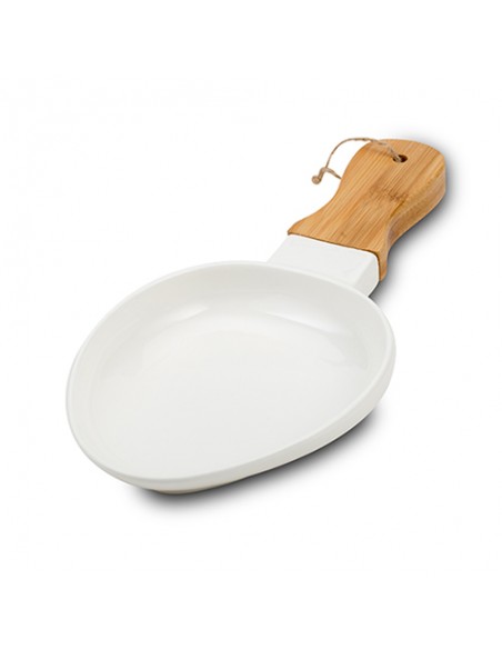 Πιατέλα Terrestrial πορσελάνινη με χερούλι από ξύλο bamboo 32cm NAVA