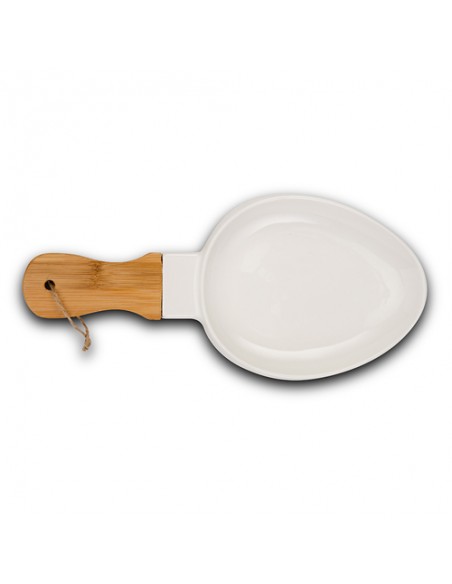Πιατέλα Terrestrial πορσελάνινη με χερούλι από ξύλο bamboo 32cm NAVA