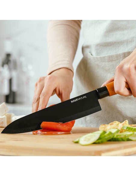 Ατσάλινο μαχαίρι του Chef Nature με ξύλινη λαβή και αντικολλητική επίστρωση 31cm NAVA