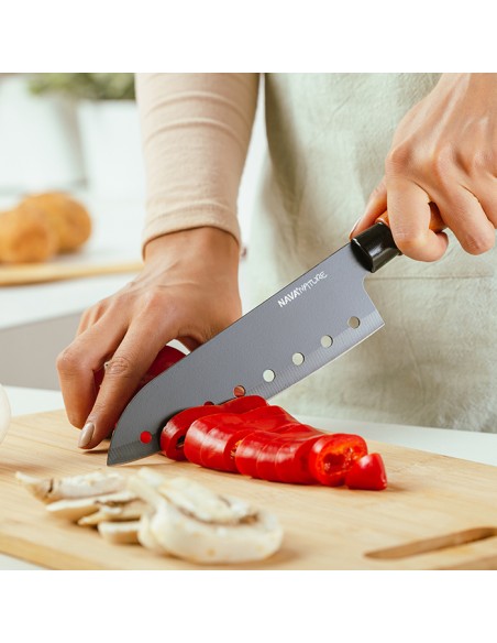Ατσάλινο μαχαίρι Santoku Nature με ξύλινη λαβή και αντικολλητική επίστρωση 29.5cm NAVA