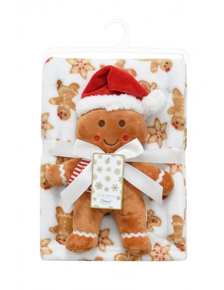 Χριστουγεννιάτικο Λούτρινο Σετ 2 Τεμ. Dimcol Bebe Gingerbread 26 Ύψος 30 cm & Κουβέρτα Coral Fleece 75X100cm White-Beige