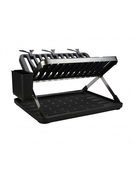 Πιατοθήκη Αναδιπλούμενη Ανοξείδωτη 2 Επιπέδων 48x35.4x27.2cm Μαύρη Estia