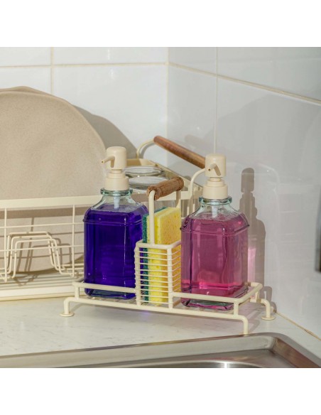 ΔΟΧΕΙΑ ΥΓΡΟΥ ΠΙΑΤΩΝ ALLURE 2x300ml ΜΕ ΜΕΤΑΛΛΙΚΗ ΒΑΣΗ & ΘΗΚΗ ΓΙΑ ΣΦΟΥΓΓΑΡΙ IVORY ESTIA 01-26226