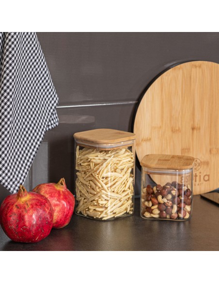 ΔΟΧΕΙΟ ΑΠΟΘΗΚΕΥΣΗΣ BAMBOO ESSENTIALS 950ml ΓΥΑΛΙΝΟ ΜΕ ΚΑΠΆΚΙ 01-12939 ESTIA