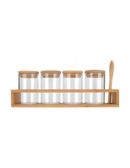ΔΟΧΕΙΑ ΜΠΑΧΑΡΙΚΩΝ ΓΥΑΛΙΝΑ ΣΕΤ 5 ΤΕΜ 27x6.5x12.5cm ΜΕ ΒΑΣΗ BAMBOO ΚΑΙ ΚΟΥΤΑΛΙ 01-28206 ESTIA
