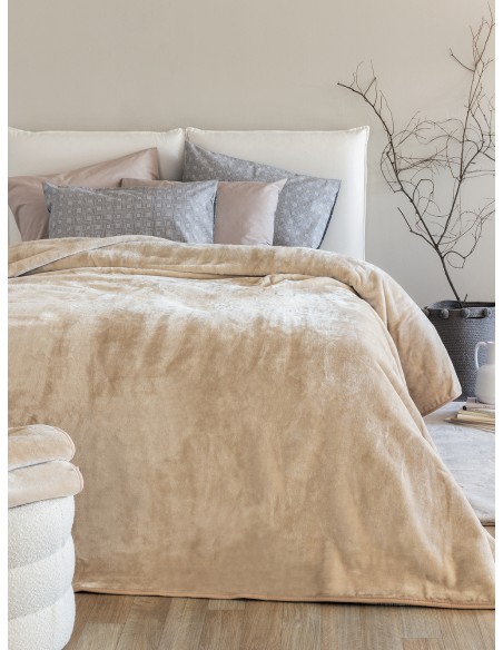 Κουβέρτα Βελουτέ Υπέρδιπλη 220x240 Palamaiki Dream Velour/3 Sandy