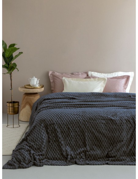 Κουβέρτα Fleece Υπέρδιπλη 220x240 Palamaiki Aster Coal