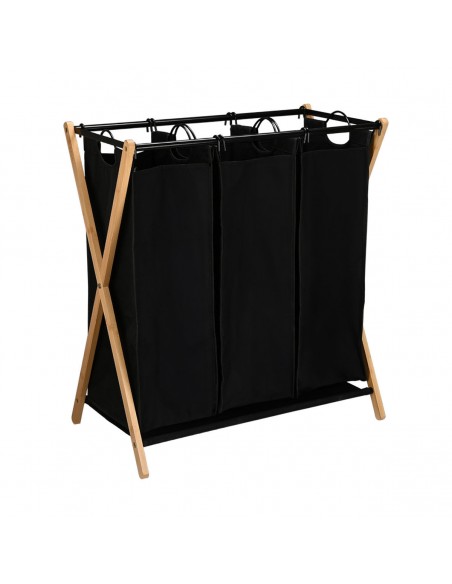 Καλάθι Απλύτων Bamboo Essentials 102lt 3 Θέσεων 68x40x76cm Μαύρο εstia 02-26967