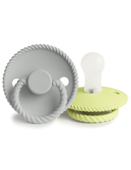 Σετ 2 Πιπίλες Σιλικόνης FRIGG Rope Silver Gray/Green Tea 0-6 Μηνών