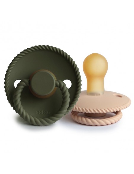 Σετ 2 Πιπίλες Latex FRIGG Rope Croissant/Olive 0-6 Μηνών