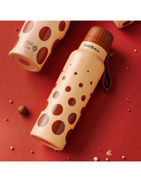 Θερμός μπουκάλι ανοξείδωτο με στόμιο We Care. Brown Dots 500ml NAVA