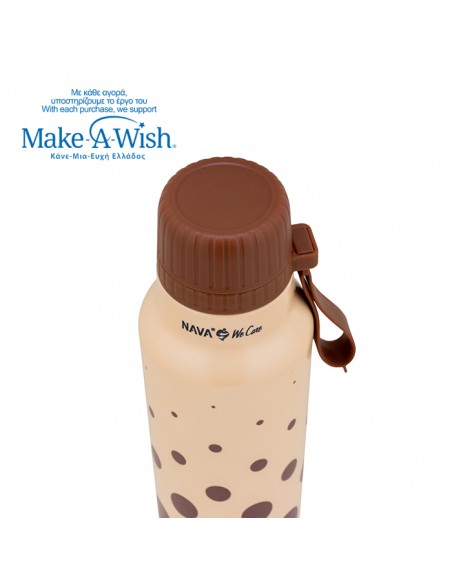 Θερμός μπουκάλι ανοξείδωτο με στόμιο We Care. Brown Dots 500ml NAVA