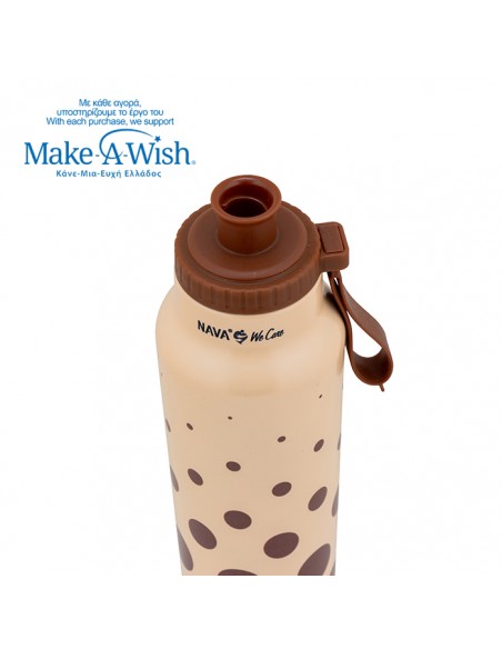 Θερμός μπουκάλι ανοξείδωτο με στόμιο We Care. Brown Dots 500ml NAVA