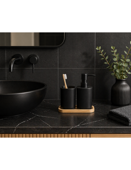 Σετ Μπάνιου από PP 3 Τεμαχίων Black/Natural MRShome