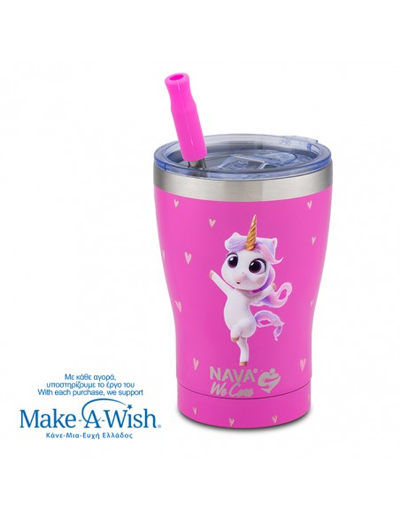 Θερμός ποτήρι με ανοξείδωτο καλαμάκι We Care Pink Unicorn 400ml NAVA