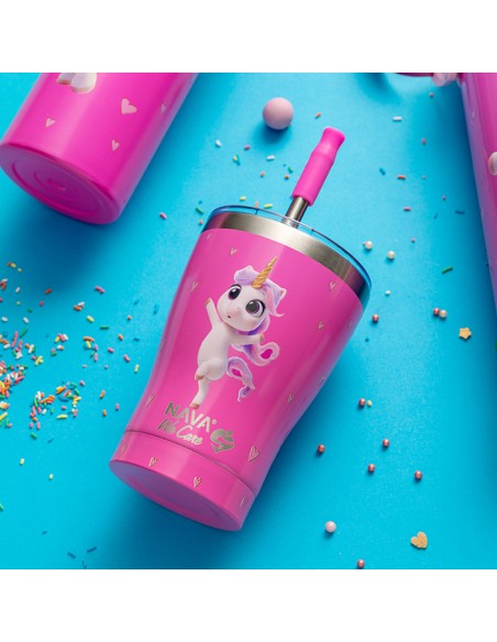 Θερμός ποτήρι με ανοξείδωτο καλαμάκι We Care Pink Unicorn 400ml NAVA