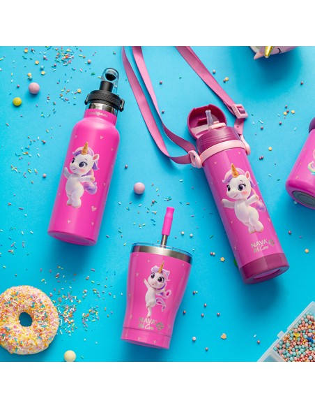 Θερμός ποτήρι με ανοξείδωτο καλαμάκι We Care Pink Unicorn 400ml NAVA