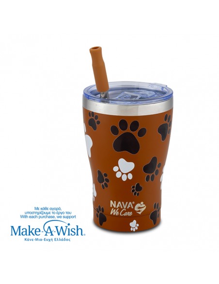 Θερμός ποτήρι με ανοξείδωτο καλαμάκι We Care. Paw Prints 400ml NAVA