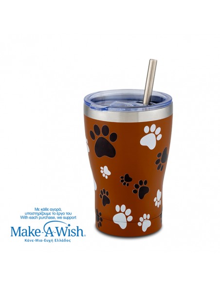 Θερμός ποτήρι με ανοξείδωτο καλαμάκι We Care. Paw Prints 400ml NAVA