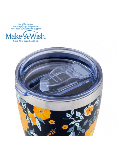 Θερμός ποτήρι με ανοξείδωτο καλαμάκι We Care. Dark Blue Floral 400ml NAVA