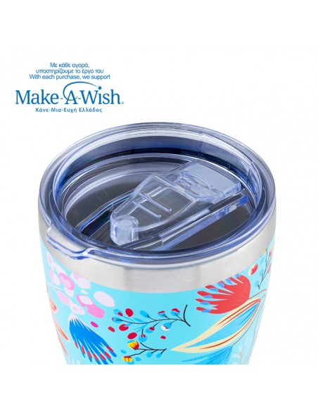 Θερμός ποτήρι με ανοξείδωτο καλαμάκι We Care. Cyan Floral 400ml NAVA