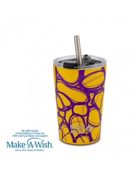  NAVAΘερμός ποτήρι με ανοξείδωτο καλαμάκι We Care. Yellow Print 350ml