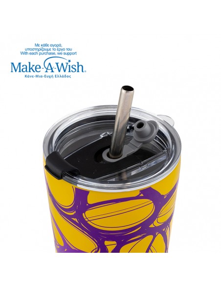  NAVAΘερμός ποτήρι με ανοξείδωτο καλαμάκι We Care. Yellow Print 350ml