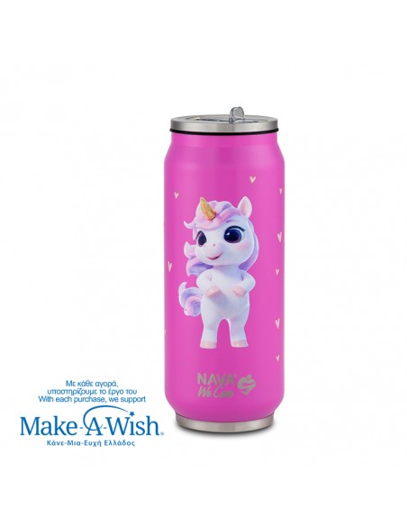 Θερμός ποτήρι με καλαμάκι από σιλικόνη We Care. Pink Unicorn 500ml NAVA