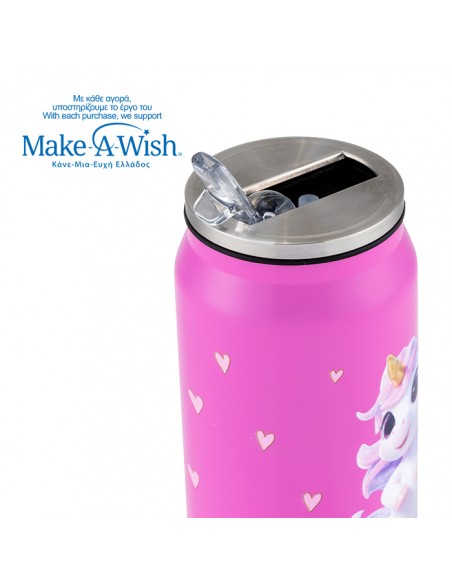 Θερμός ποτήρι με καλαμάκι από σιλικόνη We Care. Pink Unicorn 500ml NAVA