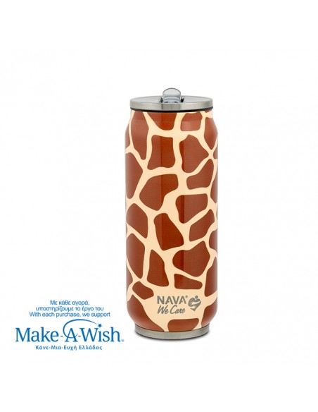 Θερμός ποτήρι με καλαμάκι από σιλικόνη We Care. Giraffe Print 500ml NAVA