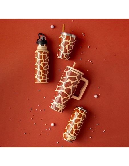 Θερμός ποτήρι με καλαμάκι από σιλικόνη We Care. Giraffe Print 500ml NAVA
