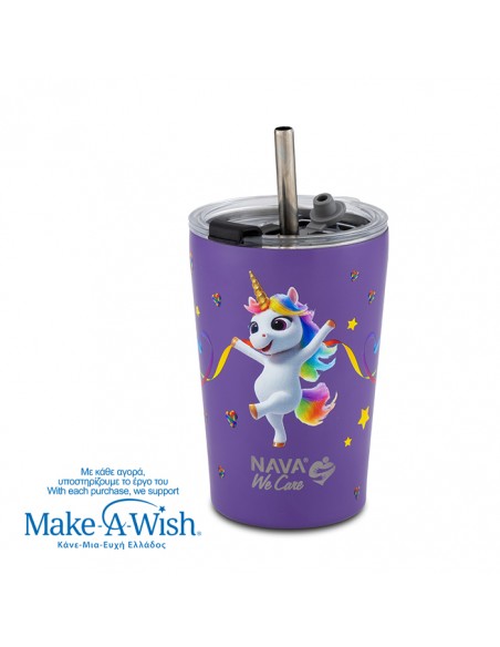  NAVAΘερμός ποτήρι με ανοξείδωτο καλαμάκι We Care. Purple Unicorn 350ml