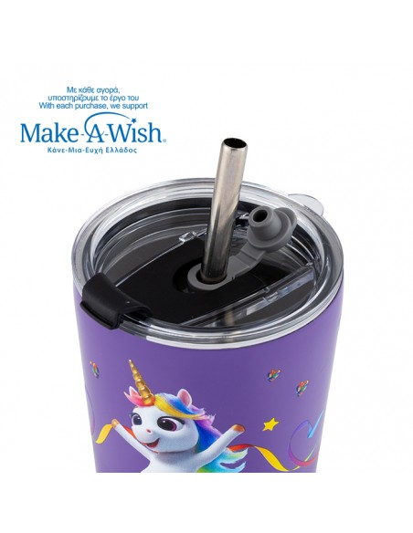  NAVAΘερμός ποτήρι με ανοξείδωτο καλαμάκι We Care. Purple Unicorn 350ml