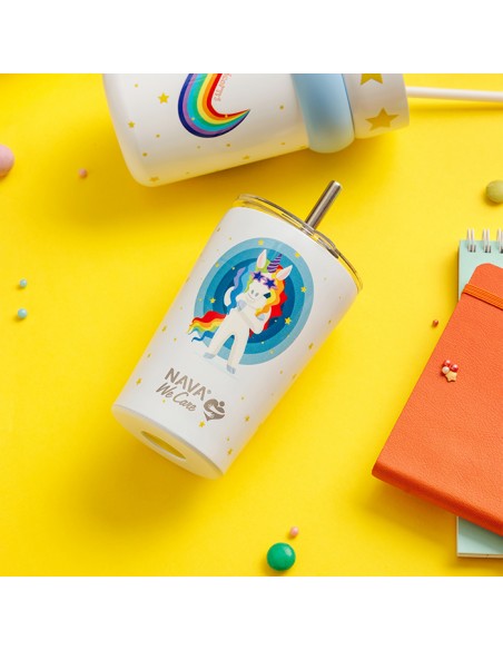  NAVAΘερμός ποτήρι με ανοξείδωτο καλαμάκι We Care. White Unicorn 350ml