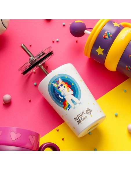  NAVAΘερμός ποτήρι με ανοξείδωτο καλαμάκι We Care. White Unicorn 350ml