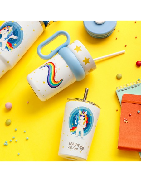  NAVAΘερμός ποτήρι με ανοξείδωτο καλαμάκι We Care. White Unicorn 350ml