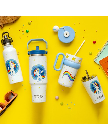  NAVAΘερμός ποτήρι με ανοξείδωτο καλαμάκι We Care. White Unicorn 350ml