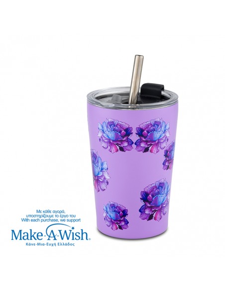  NAVAΘερμός ποτήρι με ανοξείδωτο καλαμάκι We Care. Purple Floral 350ml