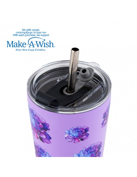  NAVAΘερμός ποτήρι με ανοξείδωτο καλαμάκι We Care. Purple Floral 350ml