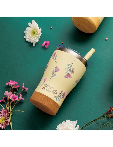  NAVAΘερμός ποτήρι με ανοξείδωτο καλαμάκι We Care. Cream Floral 400ml