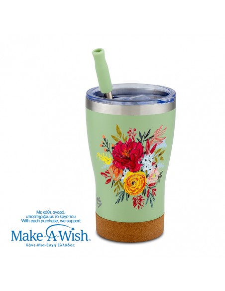  NAVAΘερμός ποτήρι με ανοξείδωτο καλαμάκι We Care. Green Floral 400ml