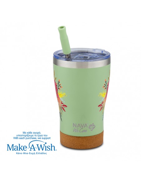  NAVAΘερμός ποτήρι με ανοξείδωτο καλαμάκι We Care. Green Floral 400ml