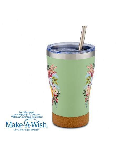  NAVAΘερμός ποτήρι με ανοξείδωτο καλαμάκι We Care. Green Floral 400ml
