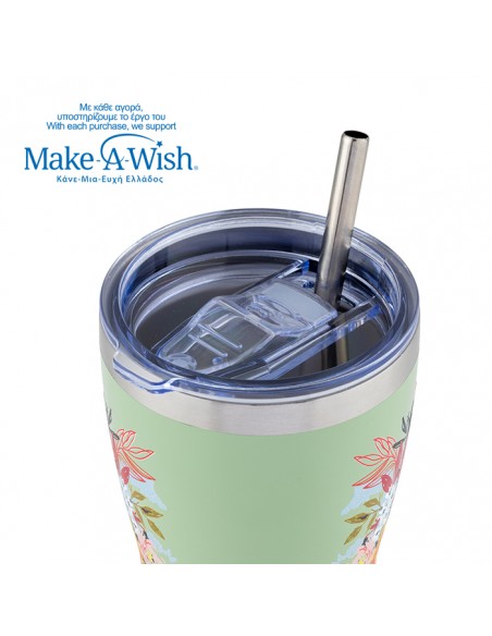  NAVAΘερμός ποτήρι με ανοξείδωτο καλαμάκι We Care. Green Floral 400ml