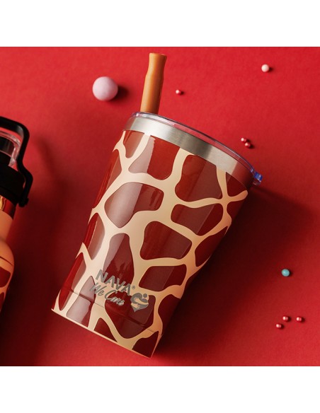Θερμός ποτήρι με ανοξείδωτο καλαμάκι We Care. Giraffe Print 400ml NAVA