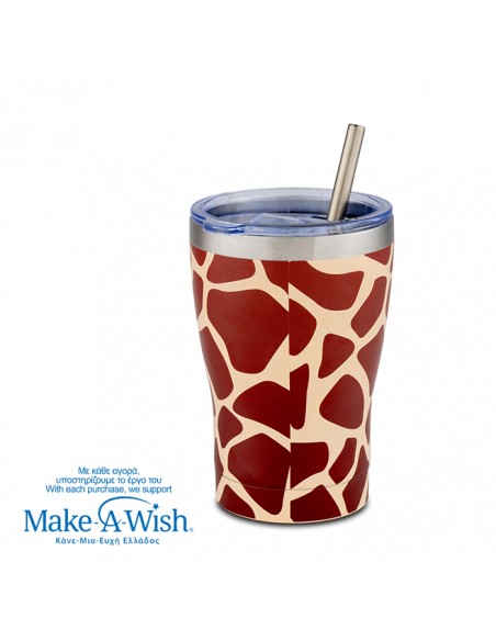 Θερμός ποτήρι με ανοξείδωτο καλαμάκι We Care. Giraffe Print 400ml NAVA