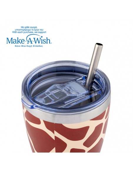 Θερμός ποτήρι με ανοξείδωτο καλαμάκι We Care. Giraffe Print 400ml NAVA