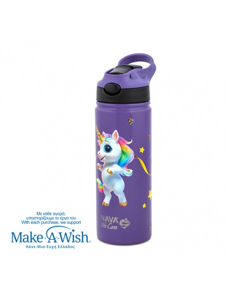 Θερμός μπουκάλι ανοξείδωτο με καλαμάκι We Care. Purple Unicorn 500ml NAVA