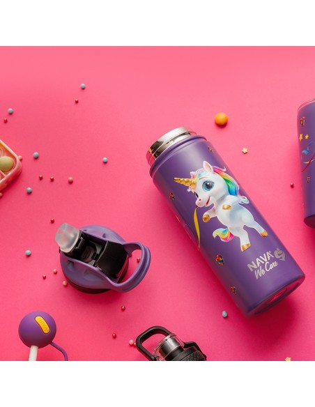 Θερμός μπουκάλι ανοξείδωτο με καλαμάκι We Care. Purple Unicorn 500ml NAVA