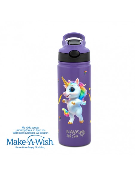 Θερμός μπουκάλι ανοξείδωτο με καλαμάκι We Care. Purple Unicorn 500ml NAVA